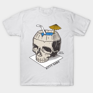 Kitty Hawk, NC Summertime Vacationing Skull Drink T-Shirt